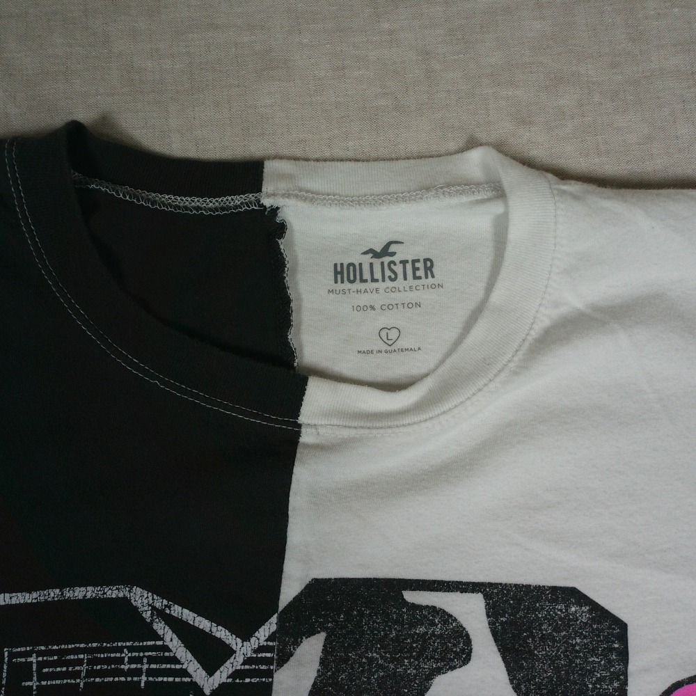 Hollister MTV Graphic Tee Mens Large Black White Excellent Split T-Shirt - Picture 4 of 6